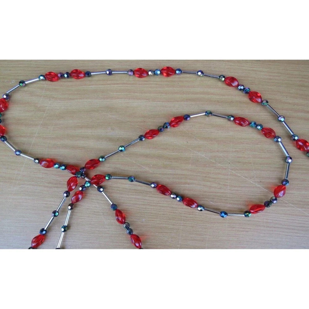 JC Penney Home Vintage Plastic Bead Garland Red/Blue/ Silver 6x6FT